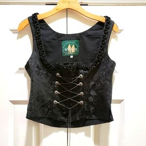 Wenger corset vest w/ embroidery & ruffle details
